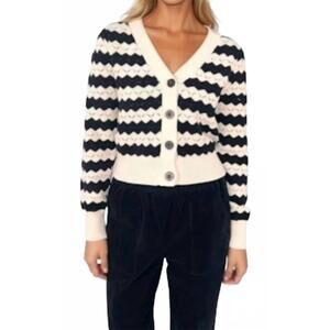 NEW CHRLDR jamien pointelle cardigan sweater in black/white stripe